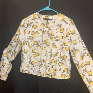 White House Black Market Denim Trucker Jacket Lemons size M